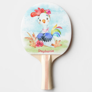 Rosa Wasserfarbe Kleine Rooster Tischtennis Schläger
