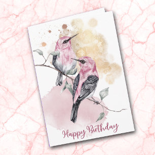 Rosa Wasserfarbe Kolibris Alles Gute zum Geburtsta Karte