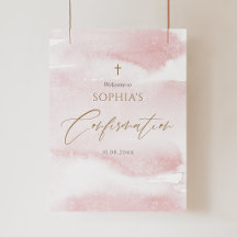 Rosa Wasserfarbe Konfirmations-Willkommensposter