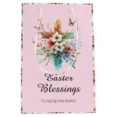 Rosa Wasserfarbe Kreuz Blume Christlich Ostern Mittlere Geschenktüte (Vorderseite)