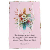 Rosa Wasserfarbe Kreuz Blume Christlich Ostern Mittlere Geschenktüte (Rückseite)