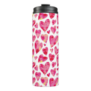 Rosa Wasserfarbe-Liebesherz-Muster Thermosbecher