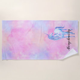 Rosa Wasserfarbe Lila Einhorn Strandtuch