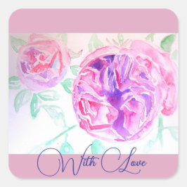 Rosa Wasserfarbe Lilac Pink mit Liebe Quadratischer Aufkleber