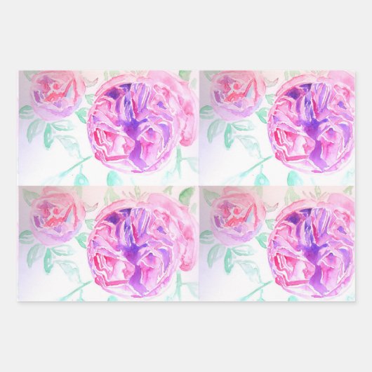 Rosa Wasserfarbe Lilac Rose Blume Bläserfarben Geschenkpapier Set (Vorderseite 3)