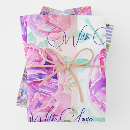 Rosa Wasserfarbe Lilac Rose Blume Bläserfarben Geschenkpapier Set (Beispiel)