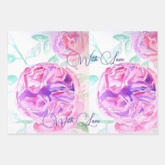 Rosa Wasserfarbe Lilac Rose Blume Bläserfarben Geschenkpapier Set (Vorderseite)