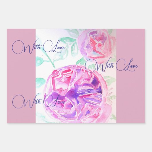 Rosa Wasserfarbe Lilac Rose Blume Bläserfarben Geschenkpapier Set (Vorderseite)