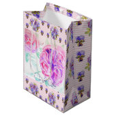 Rosa Wasserfarbe Lilac Rose Blume Bläserfarben Mittlere Geschenktüte (Vorderseite Schrägansicht)