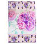 Rosa Wasserfarbe Lilac Rose Blume Bläserfarben Mittlere Geschenktüte (Rückseite)