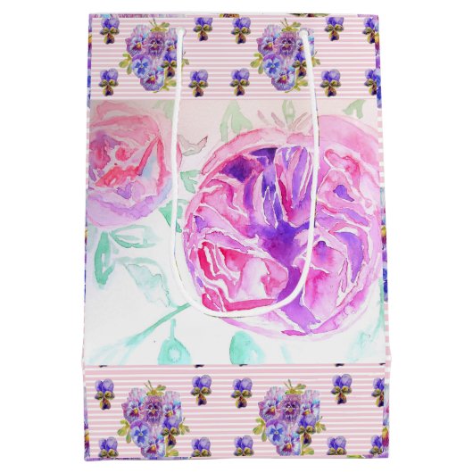 Rosa Wasserfarbe Lilac Rose Blume Bläserfarben Mittlere Geschenktüte (Rückseite)