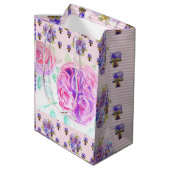 Rosa Wasserfarbe Lilac Rose Blume Bläserfarben Mittlere Geschenktüte (Rückseite Schrägansicht)
