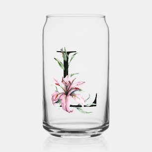 Rosa Wasserfarbe-Lilien-Monogramm Dosenglas