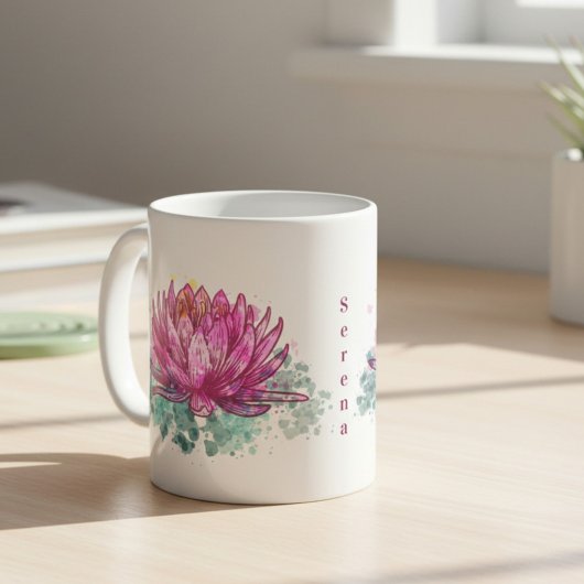 Rosa Wasserfarbe Lotus Blume mit Name Kaffeetasse