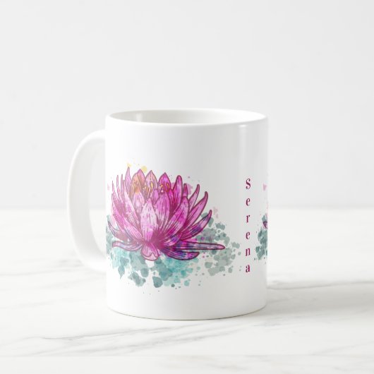 Rosa Wasserfarbe Lotus Blume mit Name Kaffeetasse (Vorderseite Links)