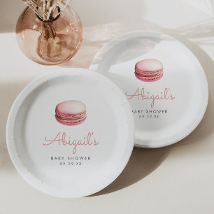 Rosa Wasserfarbe-Macaron-Mädchen-Baby-Party Pappteller