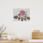 Rosa Wasserfarbe mit abstrakten Blättern Poster (Küche)