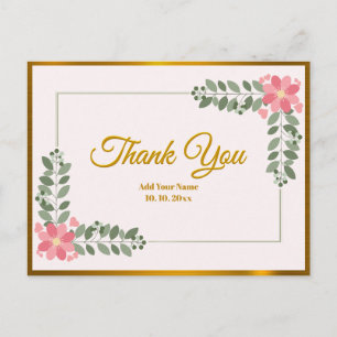 Rosa Wasserfarbe mit Goldfolie Schrift Danke Postkarte