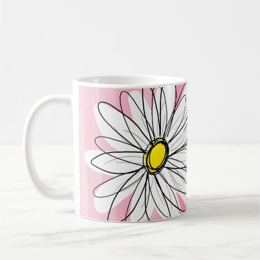 Rosa Wasserfarbe mit Whimsical Daisy Individuelle Kaffeetasse (Links)