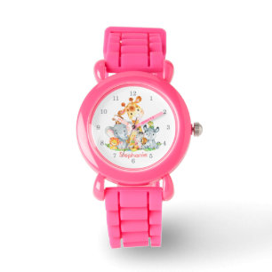 Rosa Wasserfarbe Niedlich Safari Jungle Animes Armbanduhr