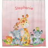 Rosa Wasserfarbe Niedlich Safari Jungle Animes Duschvorhang (Vorderseite)