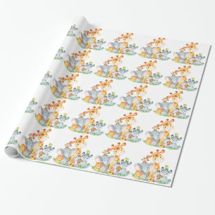 Rosa Wasserfarbe Niedlich Safari Jungle Animes Geschenkpapier