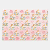 Rosa Wasserfarbe Niedlich Safari Jungle Animes Geschenkpapier Set (Vorderseite)