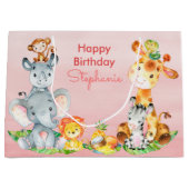 Rosa Wasserfarbe Niedlich Safari Jungle Animes Große Geschenktüte (Vorderseite)