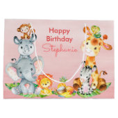 Rosa Wasserfarbe Niedlich Safari Jungle Animes Große Geschenktüte (Rückseite)