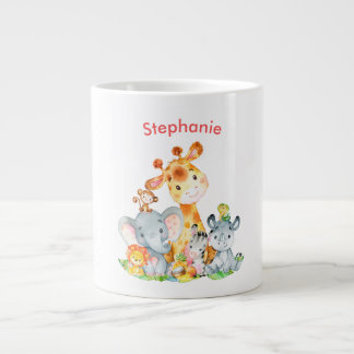 Rosa Wasserfarbe Niedlich Safari Jungle Animes Jumbo-Tasse