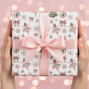 Rosa Wasserfarbe Nussknacker Ballett Weihnachten Geschenkpapier Set