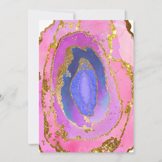 Rosa Wasserfarbe Ombre Gold Agate Hochzeit Einladung (Rückseite)