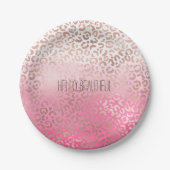 Rosa Wasserfarbe Ombre Leopard Drucken Personalisi Pappteller (Vorderseite)