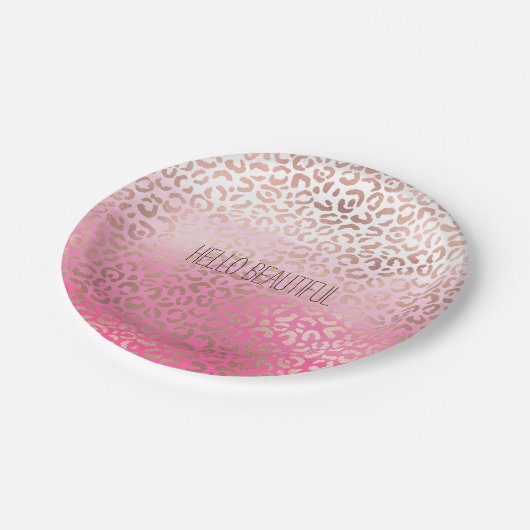Rosa Wasserfarbe Ombre Leopard Drucken Personalisi Pappteller (Schrägansicht)