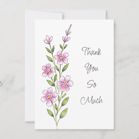 Rosa Wasserfarbe, Pen & Tinte Dankeskarte (Vorderseite)