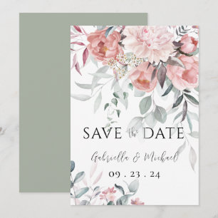 Rosa Wasserfarbe Pfingstrose Grün Hochzeit Save The Date