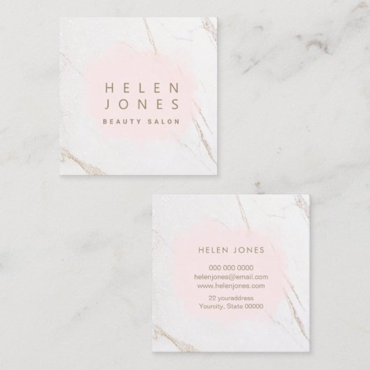 Rosa Wasserfarbe platsch auf Marmor Quadratische Visitenkarte (Vorne/Hinten)