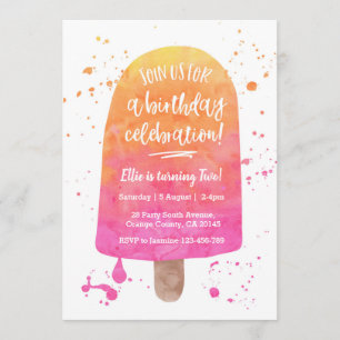 Rosa Wasserfarbe Popsicle Geburtstagseinladung Einladung