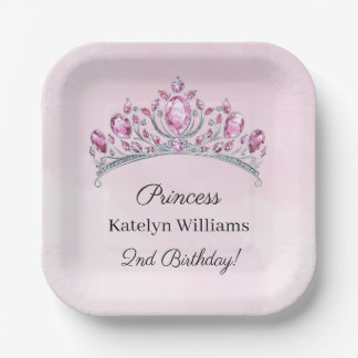 Rosa Wasserfarbe Prinzessin personalisierter Gebur Pappteller
