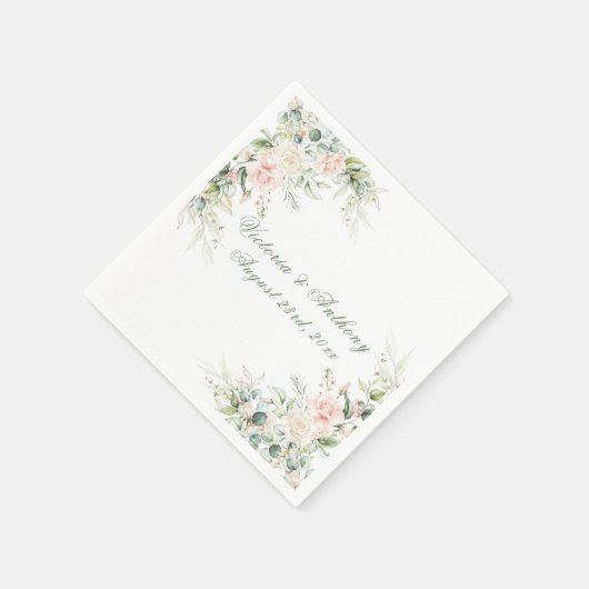Rosa Wasserfarbe Rosa Grün Blumenzwiebeln Napkins Serviette (Ecke)