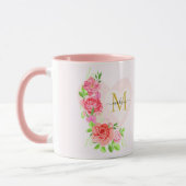 Rosa Wasserfarbe-Rose Florales Monogramm Anfangsbu Tasse (Links)
