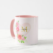 Rosa Wasserfarbe-Rose Florales Monogramm Anfangsbu Tasse (Vorderseite Links)