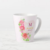 Rosa Wasserfarbe-Rose Florales Monogramm Initiale Milchtasse (Rechte Ecke)