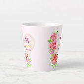 Rosa Wasserfarbe-Rose Florales Monogramm Initiale Milchtasse (Vorderseite)