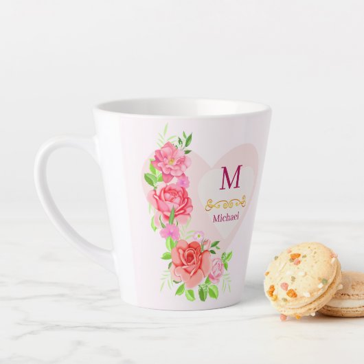 Rosa Wasserfarbe-Rose Florales Monogramm Initiale Milchtasse (Beispiel)