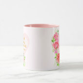 Rosa Wasserfarbe-Rose Florales Monogramm Initiale Tasse (Zentrum)