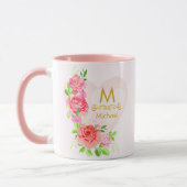Rosa Wasserfarbe-Rose Florales Monogramm Initiale Tasse (Links)