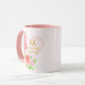 Rosa Wasserfarbe-Rose Florales Monogramm Initiale Tasse (Vorderseite Links)
