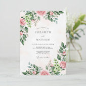 Rosa Wasserfarbe-Rose Frühlingshochzeit Einladung (Stehend Vorderseite)