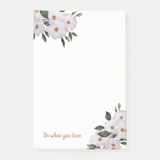 Rosa Wasserfarbe Rosen 'Ballerina' Kunst, Dichtung Post-it Klebezettel (Vorderseite)